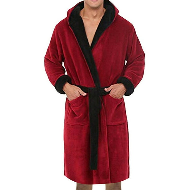 Mens Classic Checked & Plain Polar Fleece Bath Robe Dressing Gown Loungewear 